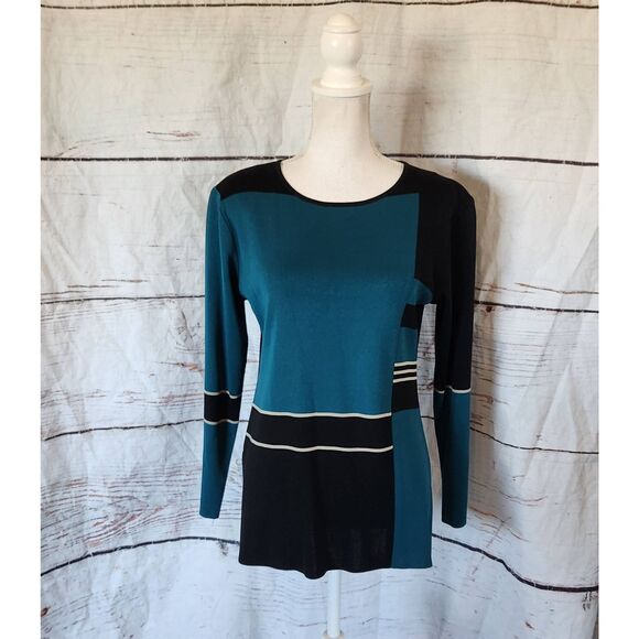 Exclusively Misook Long Sleeve Colorblock Top Size Small - Picture 1 of 5